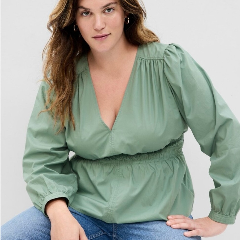 Sage green Gap Women's Puff Sleeved Peplum Blouse